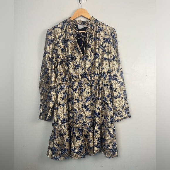 Zero Degrees Celsius Print Dress blue gold combo mini tiered preppy size medium - Picture 3 of 9